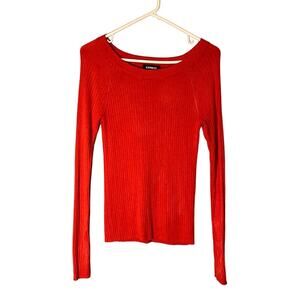 Express Red Long Sleeve Boat Neck Career Ribbed Textured Blouse Women Sz M